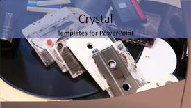  Presentation with audio - Slides featuring broken record - collection of retro audio tapes background and a ocean colored foreground