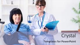  Presentation with incident - Amazing slide deck having broken record - doctor examining old mature woman backdrop and a  colored foreground