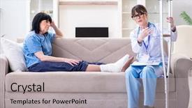  Presentation with incident - Beautiful theme featuring broken record - doctor examining old mature woman backdrop and a  colored foreground