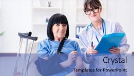  Presentation with incident - Beautiful theme featuring broken record - doctor examining old mature woman backdrop and a  colored foreground