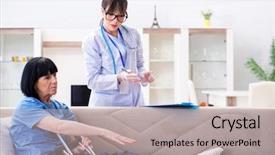  Presentation with incident - Beautiful slides featuring broken record - doctor examining old mature woman backdrop and a  colored foreground