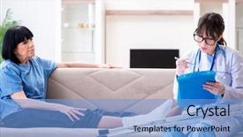  Presentation with incident - Colorful PPT layouts enhanced with broken record - doctor examining old mature woman backdrop and a  colored foreground