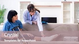  Presentation with incident - Theme having broken record - doctor examining old mature woman background and a  colored foreground