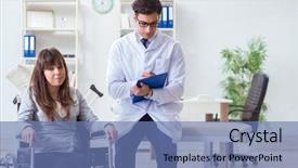  Presentation with metabolic syndrome doctor examining - Colorful slide set enhanced with broken record - male doctor examining female patient backdrop and a  colored foreground