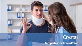  Presentation with injury - Theme enhanced with broken record - man with neck injury visiting background and a  colored foreground