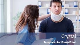  Presentation with record - PPT theme featuring broken record - man with neck injury visiting background and a  colored foreground