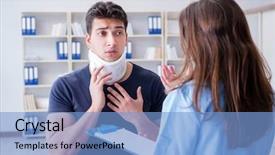  Presentation with injury - Slides enhanced with broken record - man with neck injury visiting background and a  colored foreground