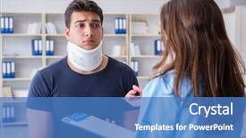  Presentation with doctor visiting family a new born - PPT theme featuring broken record - man with neck injury visiting background and a  colored foreground