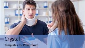  Presentation with injury - Slide deck enhanced with broken record - man with neck injury visiting background and a  colored foreground