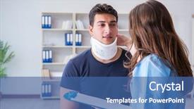  Presentation with injury - Colorful slide deck enhanced with broken record - man with neck injury visiting backdrop and a ocean colored foreground