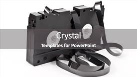  Presentation with tape recorder technology - PPT layouts featuring broken record - old vcr tape background and a dark gray colored foreground