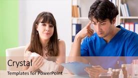  Presentation with record - Cool new PPT theme with broken record - young woman with bandaged arm backdrop and a  colored foreground