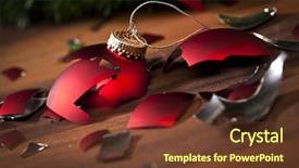  Presentation with broken glass - Slide deck featuring broken red christmas bauble background and a tawny brown colored foreground