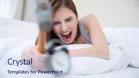  Presentation with alarm - Audience pleasing PPT theme consisting of broken teeth - woman not wanting to get backdrop and a sky blue colored foreground