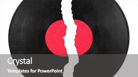  Presentation with vinyl - Amazing presentation theme having young business woman sitting on armchair and pointing up with big pen backdrop and a dark gray colored foreground