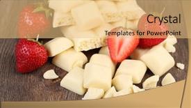  Presentation with strawberries - PPT theme enhanced with broken white chocolate bar background and a yellow colored foreground