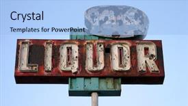 Presentation with liquor - Presentation consisting of broken yet beautiful old rusty liquor store neon sign background and a light blue colored foreground