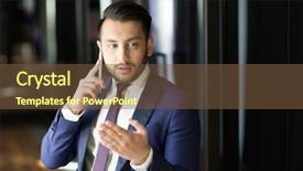  Presentation with dark room for interrogation - Presentation theme with broker in elegant suit consulting background and a tawny brown colored foreground