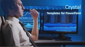  Presentation with global strategy - PPT theme with broker-works-in-office-using background and a ocean colored foreground