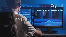  Presentation with financial markets - Slide set enhanced with broker-works-in-office-using background and a ocean colored foreground