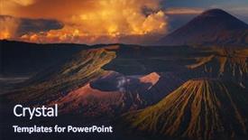  Presentation with volcanoes - Slides having banoffee pie cake on white dish in the coffee shop background and a gray colored foreground