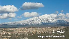  Presentation with volcano - Slide set with bronte town under the snowy and majestic volcano etna and a cloudy blue sky background and a gray colored foreground