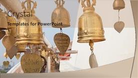  Presentation with thai temple - PPT layouts with bronze bell in the traditional thai temple background and a coral colored foreground