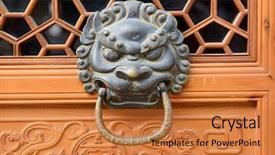  Presentation with lion - Slide deck with bronze doorknocker with lion background and a red colored foreground