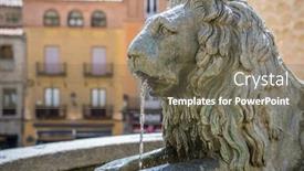  Presentation with aqueduct - Audience pleasing presentation theme consisting of bronze fountain with lion shape city of segovia famous for its roman aqueduct in spain backdrop and a violet colored foreground