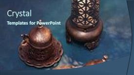  Presentation with dark blue green - Colorful presentation enhanced with bronze-plate-with-dates-coffee backdrop and a ocean colored foreground