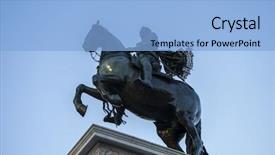  Presentation with sculpture art - Presentation theme featuring bronze sculpture oldest street in the capital of spain the city of madrid its architecture and art background and a light blue colored foreground