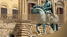 Presentation with florence piazza della signoria - PPT layouts with bronze statue of cosimo i de medici by the artist giambologna at piazza della signoria in florence background and a coral colored foreground