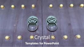  Presentation with chinese traditional - Colorful PPT layouts enhanced with bronze-talisman-knockers-and-door backdrop and a gray colored foreground