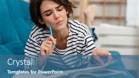  Presentation with student - Presentation design consisting of brooding-beautiful-student-girl-doing background and a ocean colored foreground