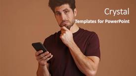  Presentation with masculine - Presentation design featuring brooding-masculine-man-using-mobile background and a tawny brown colored foreground