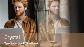  Presentation with laptop wireless - Beautiful presentation design featuring brooding-redhead-guy-in-wireless backdrop and a coral colored foreground