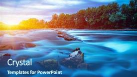  Presentation with water river - Presentation design enhanced with brook - river water and sunset landscape background and a ocean colored foreground