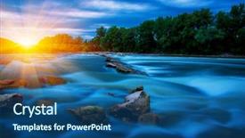  Presentation with water river - Presentation design consisting of brook - river water and sunset landscape background and a ocean colored foreground