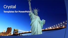  Presentation with brooklyn bridge - Audience pleasing presentation design consisting of brooklyn bridge and the statue of liberty at night new york city backdrop and a navy blue colored foreground