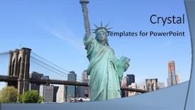  Presentation with brooklyn - Amazing presentation theme having brooklyn bridge and the statue of liberty new york city backdrop and a light blue colored foreground