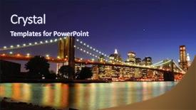  Presentation with illuminate - PPT theme enhanced with brooklyn bridge illuminate at night with skyscrapers behind background and a navy blue colored foreground