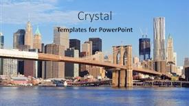  Presentation with brooklyn bridge - PPT theme having brooklyn bridge with lower manhattan skyline panorama in the morning with cloud and river reflection over east river in new york city background and a light blue colored foreground