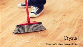  Presentation with cleaning - Colorful theme enhanced with broom - cleaning and home concept backdrop and a coral colored foreground
