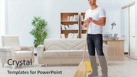  Presentation with helping man - Theme having broom - man husband cleaning the house background and a mint green colored foreground