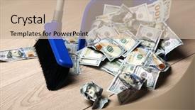  Presentation with garbage - PPT theme with broom sweeps dollars in garbage background and a soft green colored foreground