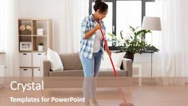  Presentation with african people - Amazing PPT theme having brooms - people housework and housekeeping concept backdrop and a coral colored foreground