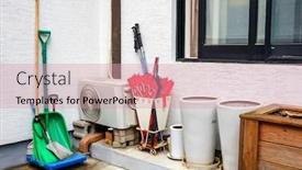  Presentation with air conditioning - PPT theme featuring brooms-umbrellas-air-conditioning-under background and a coral colored foreground