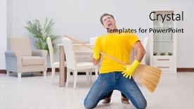  Presentation with virtual - Presentation consisting of broomstick - funny man playing virtual guitar background and a light gray colored foreground