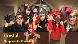  Presentation with celebrate - Presentation theme consisting of broomstick - group of funny children background and a tawny brown colored foreground