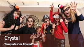  Presentation with celebrate - Colorful presentation theme enhanced with broomstick - group of funny children backdrop and a tawny brown colored foreground